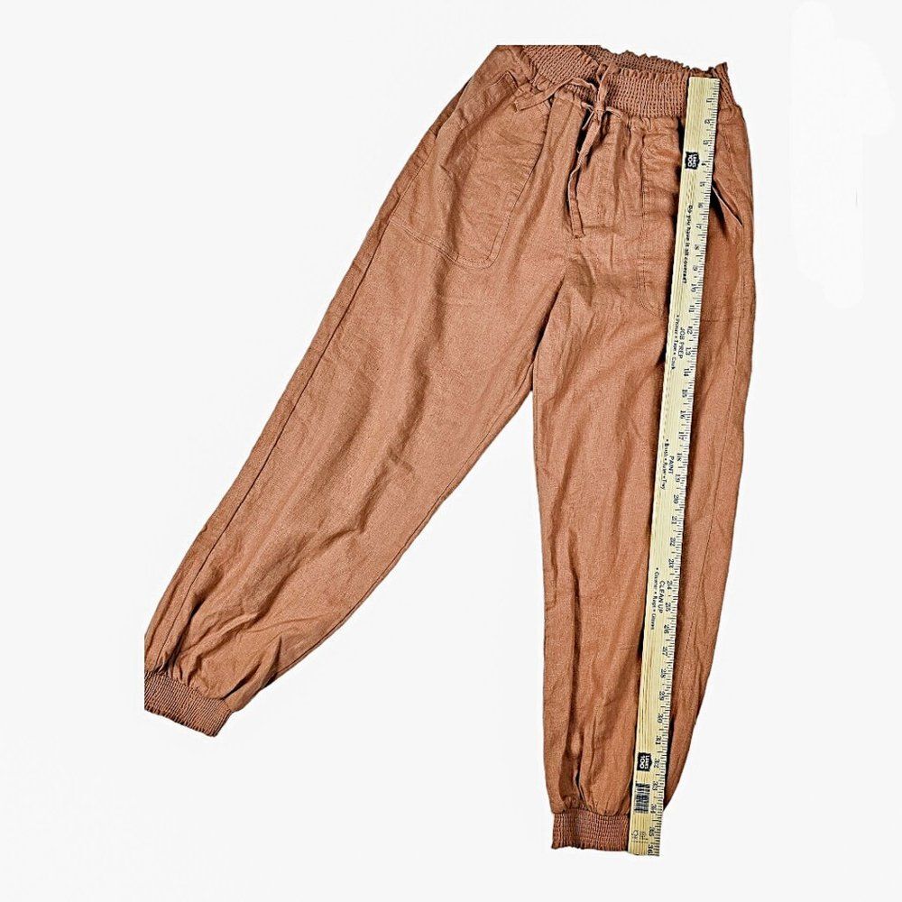LOVE TREE Women's Linen Blend Jogger Pants Smocked Waist Summer Beachy Size M - Picture 9 of 12